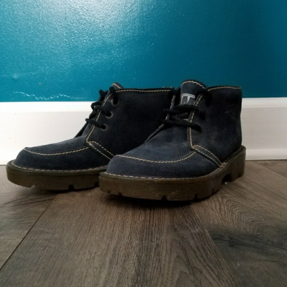 Blue suede high top Dr. Martens